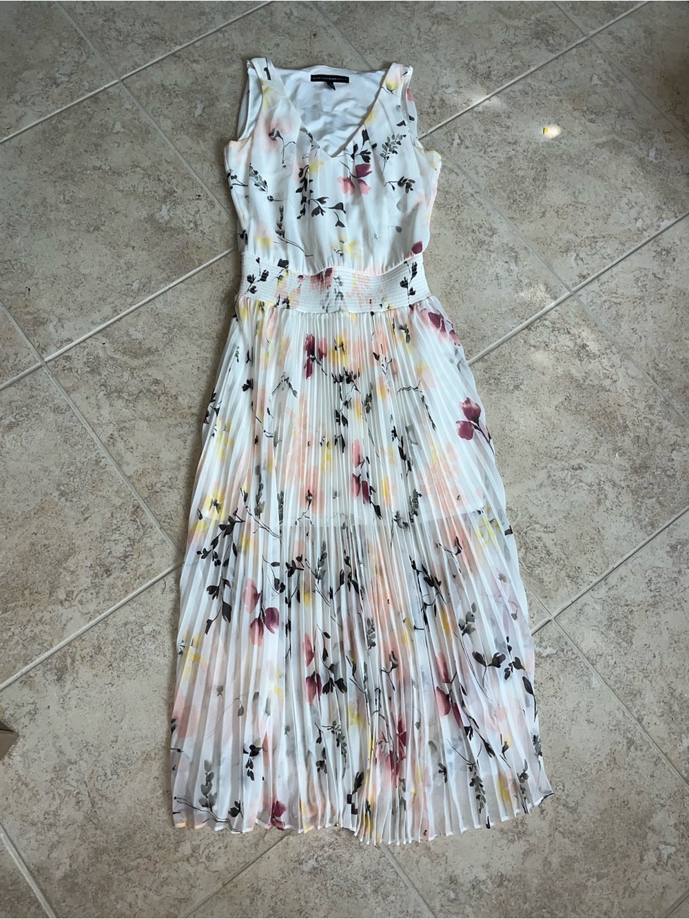 White House Black Market White Maxi Dress with Pink and Yellow Floral Print